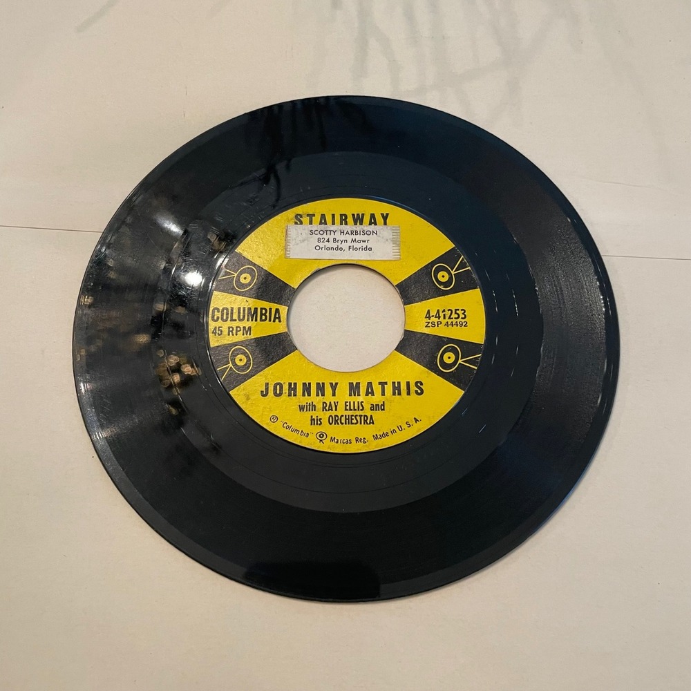 Johnny Mathis 45 RPM Vinyl Record Columbia 4-41253 Stairway Call‎ Me